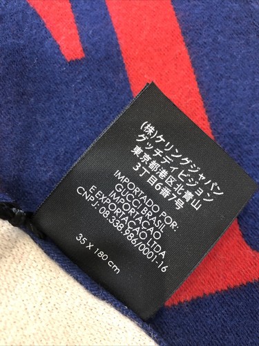 Pre-owned Gucci $450 Authentic  Jacquard Um Scarf Mens Blue Sapphire Red 35 X 180