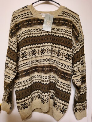 Knightsbridge Chenille Brown/Beige Long Sleeve Pullover Sweater sz Med