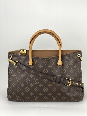 Louis Vuitton Handbag Pallas MM Monogram Canvas & Brown Leather Tote Bag A652