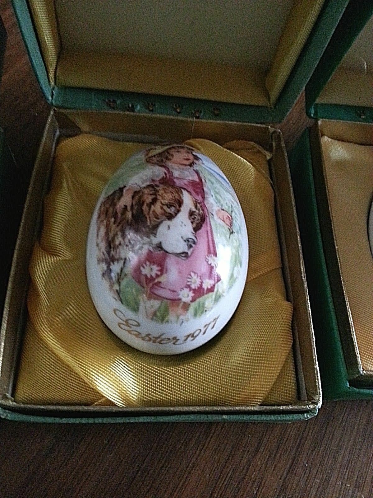 Set of 1974-1979 Royal Bayreuth Germany Ceramic Easter Eggs with Hinged Boxes