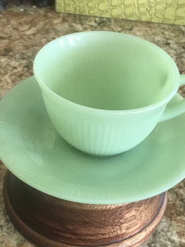 Vintage Anchor Hocking Fire-King Jadeite Jane Ray CUP AND SAUCER set