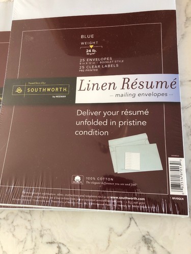 Lot Of 5 pkgs (125) Southworth Resume Mailing Envelopes 9 x 12 in 24lb Blue