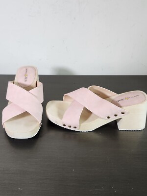 SEVEN DIALS Pink Malta Slide Sandals Women Chunky Wood Platform Heels Sz 6M NWOB