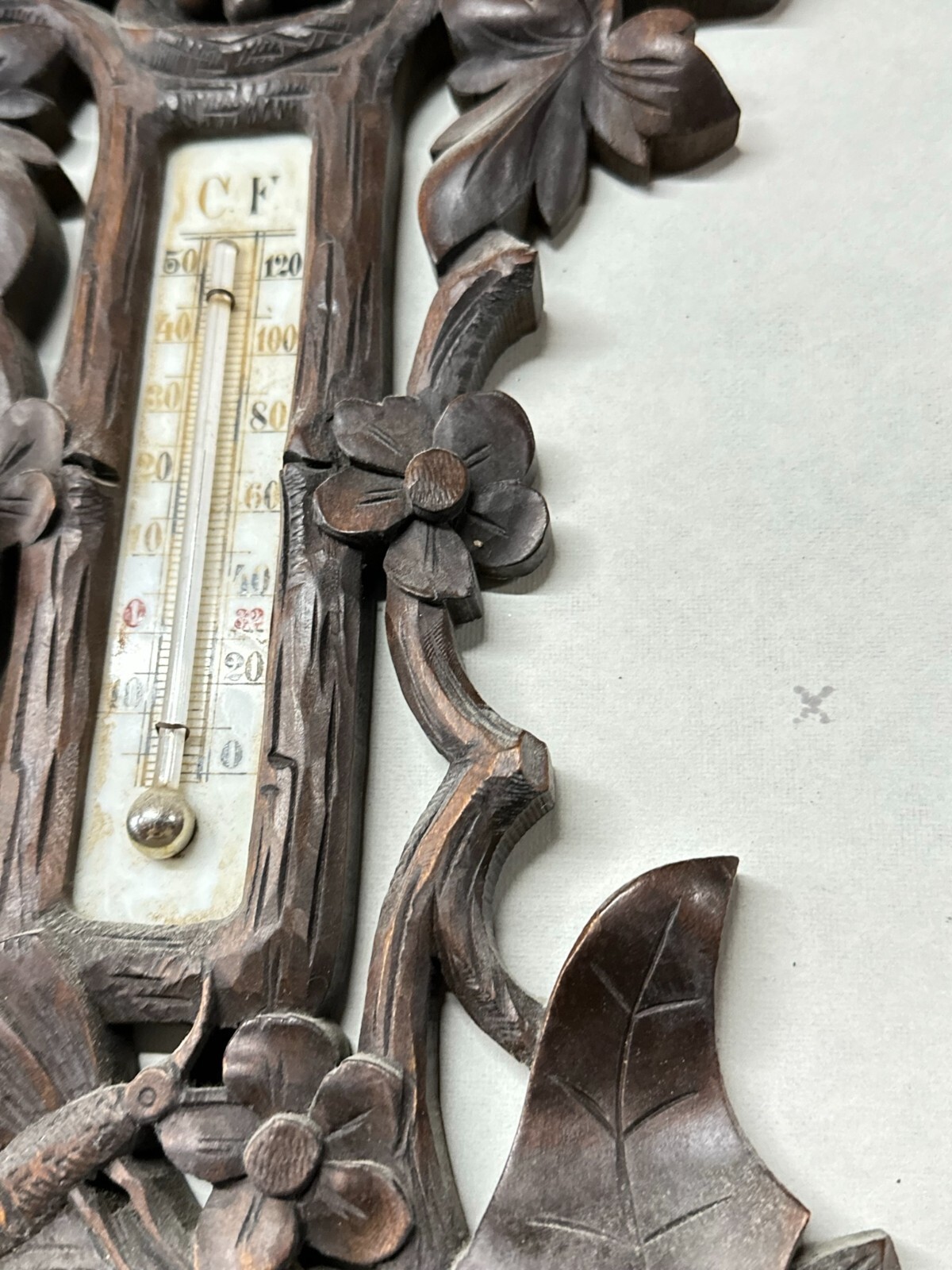 antique black forest barometer carved birds p.m  tamson ornate