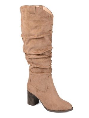 

JOURNEE COLLECTION Женские Бежевые Сапоги на Массивном Каблуке с Широким Икрам и Застежкой-молнией, Размер 12 М, Бежевый, ANEIL-BOOT-WC