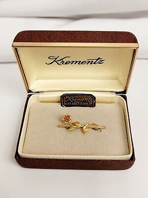 Vintage Delicate Krementz 14K Gold Overlay Rose Brooch in Original Box