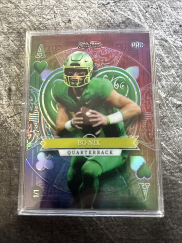 Bo Nix 5 Card Draw Stacked Deck 1/1 Rainbow Ace of Hearts