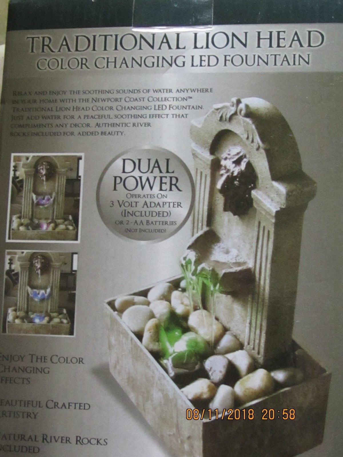 Color Lights LED Fountain Traditional Lion Head Waterfall Rocks  