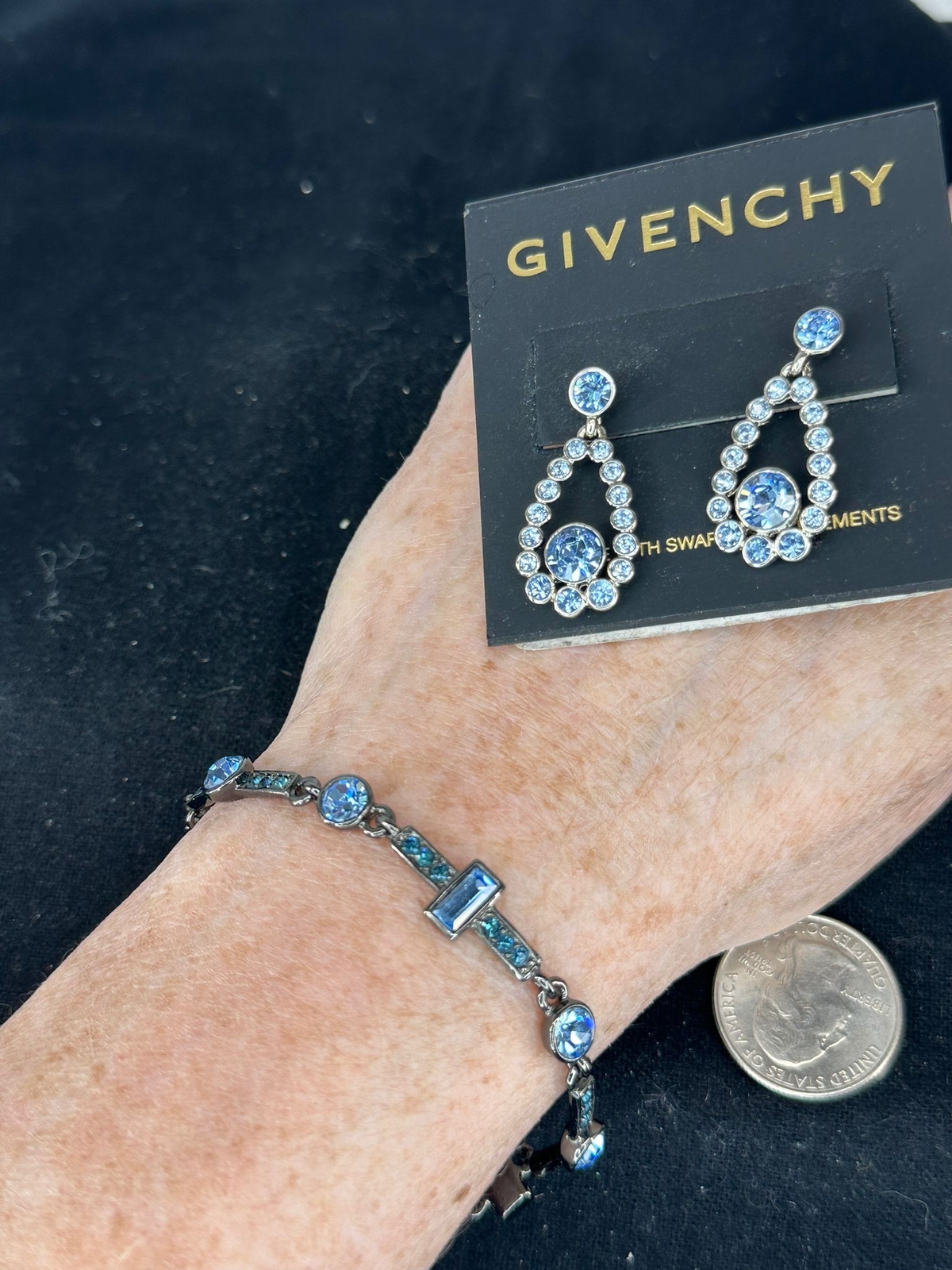 Set Bracelet & Earrings Pierced Blue Glass Rhinestone