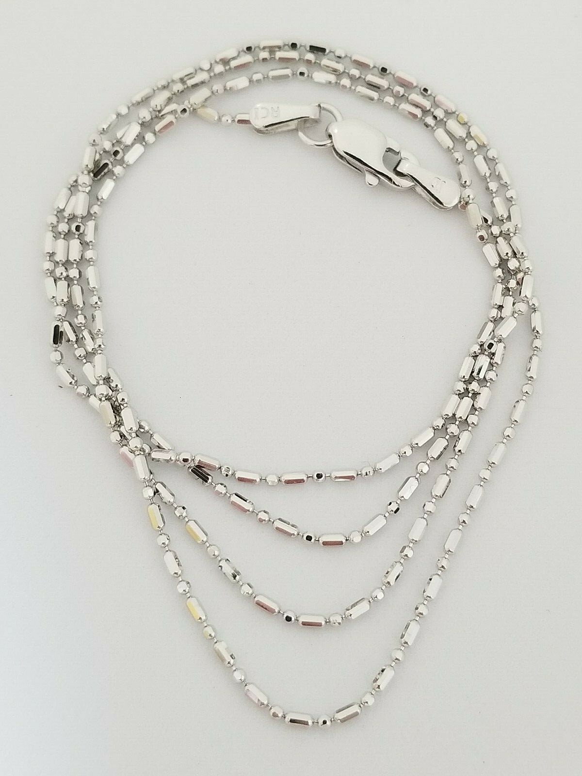 Pre-owned Teachers Jewerly 14k White Gold Bead Ball Chain 18" Round N Rectangle Diamond Cut Beads Necklace