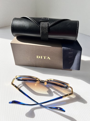 Pre-owned Dita Lxn-evo Dts403-a-03 Blue Swirl Yellow Gold Brown Gradient Lens Sunglasses
