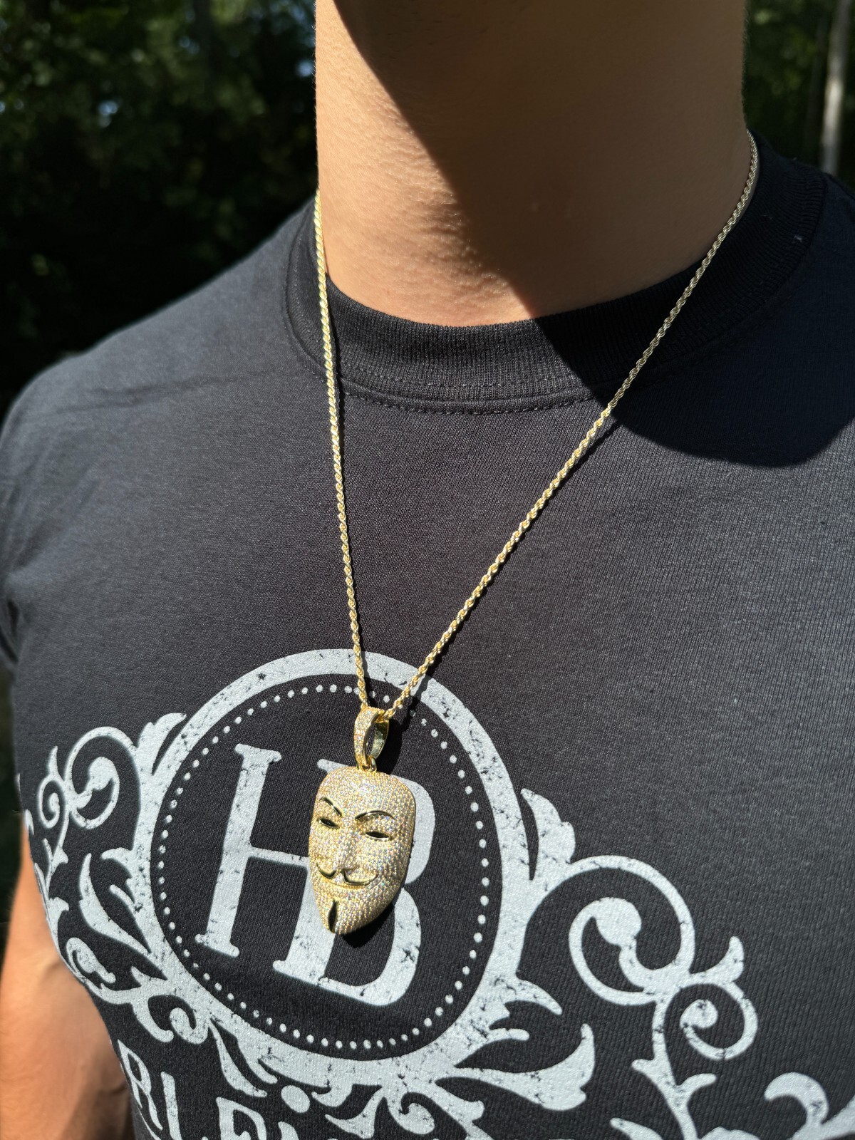 Pre-owned Hip Hop Real Moissanite V For Vendetta Mask Iced Anonymous Pendant Necklace 925 Silver In White