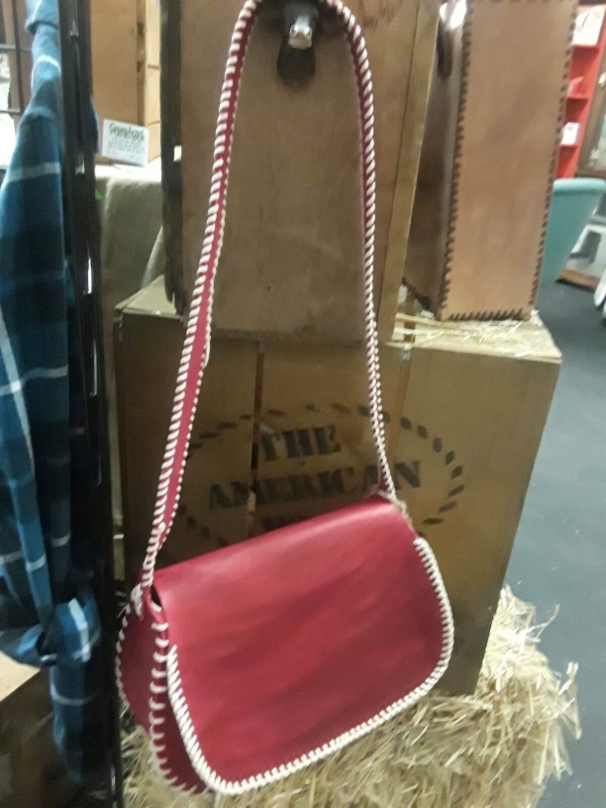 Red leather handmade saddlebag purse