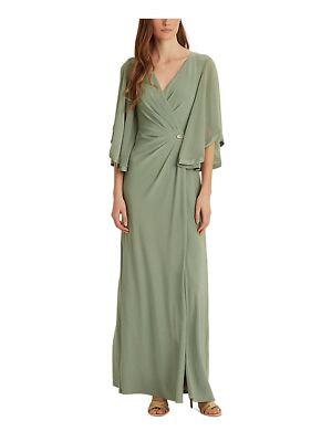 

RALPH LAUREN Женское зеленое длинное вечернее платье с драпировкой и брошью на рукаве 3/ с разрезом, Зеленый