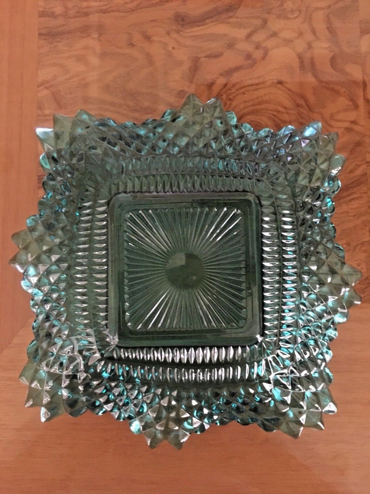 Vintage Blue Colored Glass Square Designed Bowel