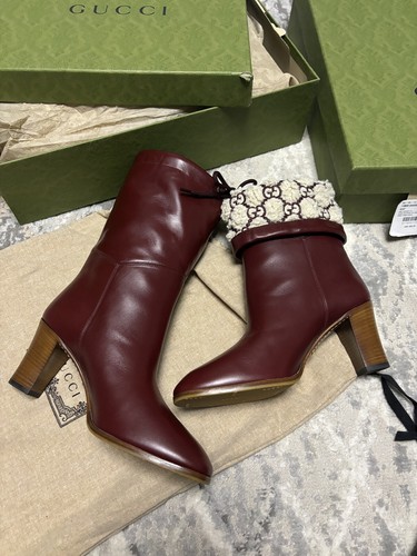 Pre-owned Gucci Women Ankle Boots Casual Style Blended Fabric Street Style Plain Leather In Red