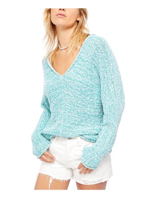 

Женский бирюзовый свитер FREE PEOPLE с длинным рукавом и V-образным вырезом, Turquoise