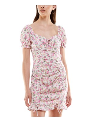 ПОЧТИ ЗНАМЕНИТОЕ женское мини-платье цвета слоновой кости с завязками спереди и рюшами на рукавах-пуфах M