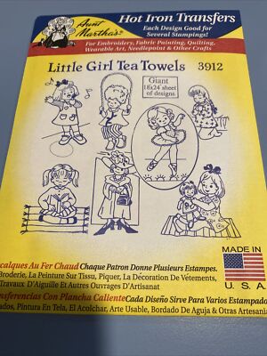 Aunt Marthas 3912- Little Girl Tea Towels Embroidery Transfer Pattern