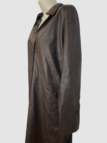 Pre-owned Vince $2195 . Women's Brown Leather Button-down Dress Size 8