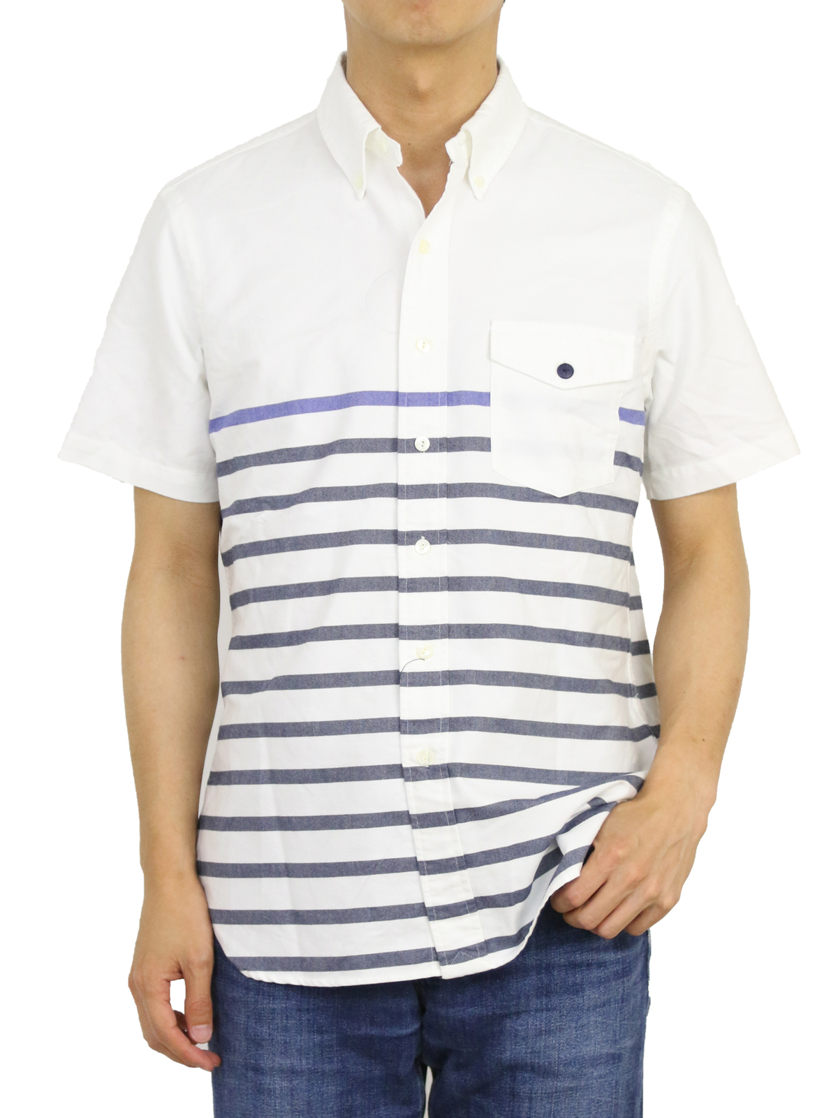 

Polo Ralph Lauren SS Рубашка в полоску на пуговицах со стандартным коротким рукавом и карманом, Белый