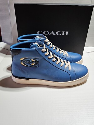 AUTHENTIC LUXURY COACH HIGH TOP SKY BLUE LEATHER SNEAKERS SHOES MEN 11.5