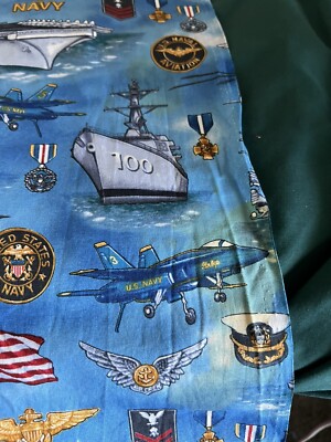 NAVY SHIPS, PLANES, HELO'S, INSIGNIAS FABRIC WITH FLAWS-1  YD  X  42'' W
