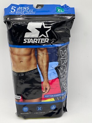 NEW 5 PAIR PACK STARTER MENS ATHLETIC FIT BOXER BRIEF COTTON ESSENTIAL 6'' INSEAM