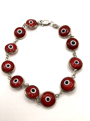 Evil Eye Bracelet ~ 925 Sterling Silver ~ Red  ~ 7.5 