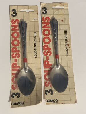 SET 6 SOUP SPOONS! Vintage GEMCO stainless: 1202 New Sealed HTF Rare 1985