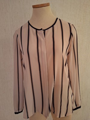 NWT Ann Taylor LOFT Size S Small 4 6 Semi Sheer Vertical Stripe L/S Shirt Blouse
