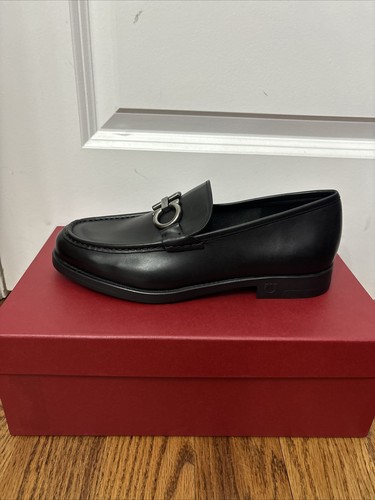 Pre-owned Ferragamo Salvatore  Telve Div Black Leather Men Loafers Shoes 7.5 Eee