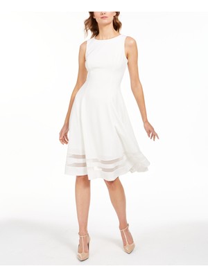 

CALVIN KLEIN Womens White Illusion Hem без рукавов формального кроя + расклешенное платье, Белый