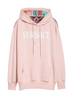 

VERSACE Женский розовый топ с капюшоном и капюшоном с логотипом на манжетах и кромке на шнурке
