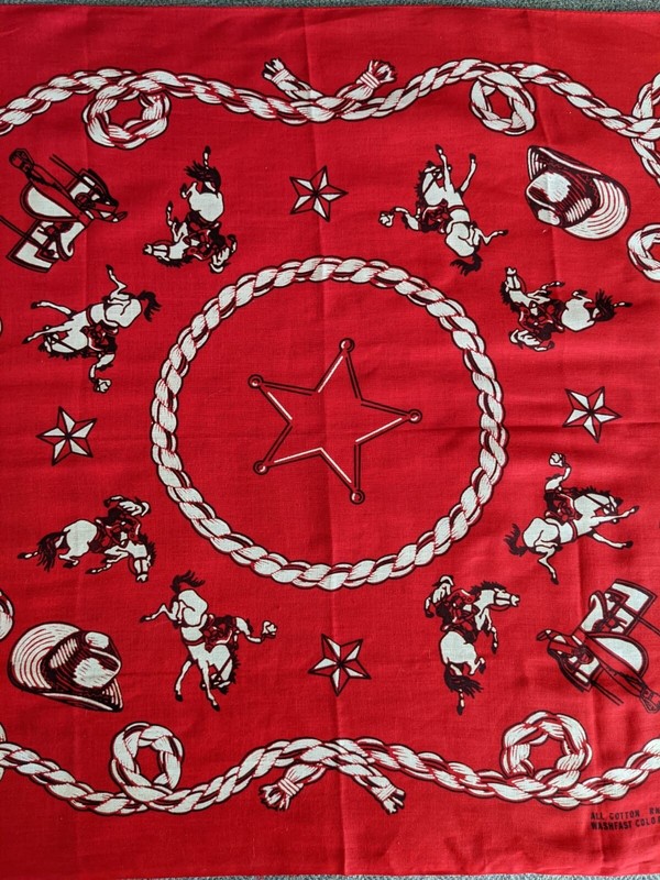 ▪️40’s【COWBOY】 VINTAGE BANDANA 1940'S COWBOY THEME RED BANDANA OLD STORE STOCK | eBay