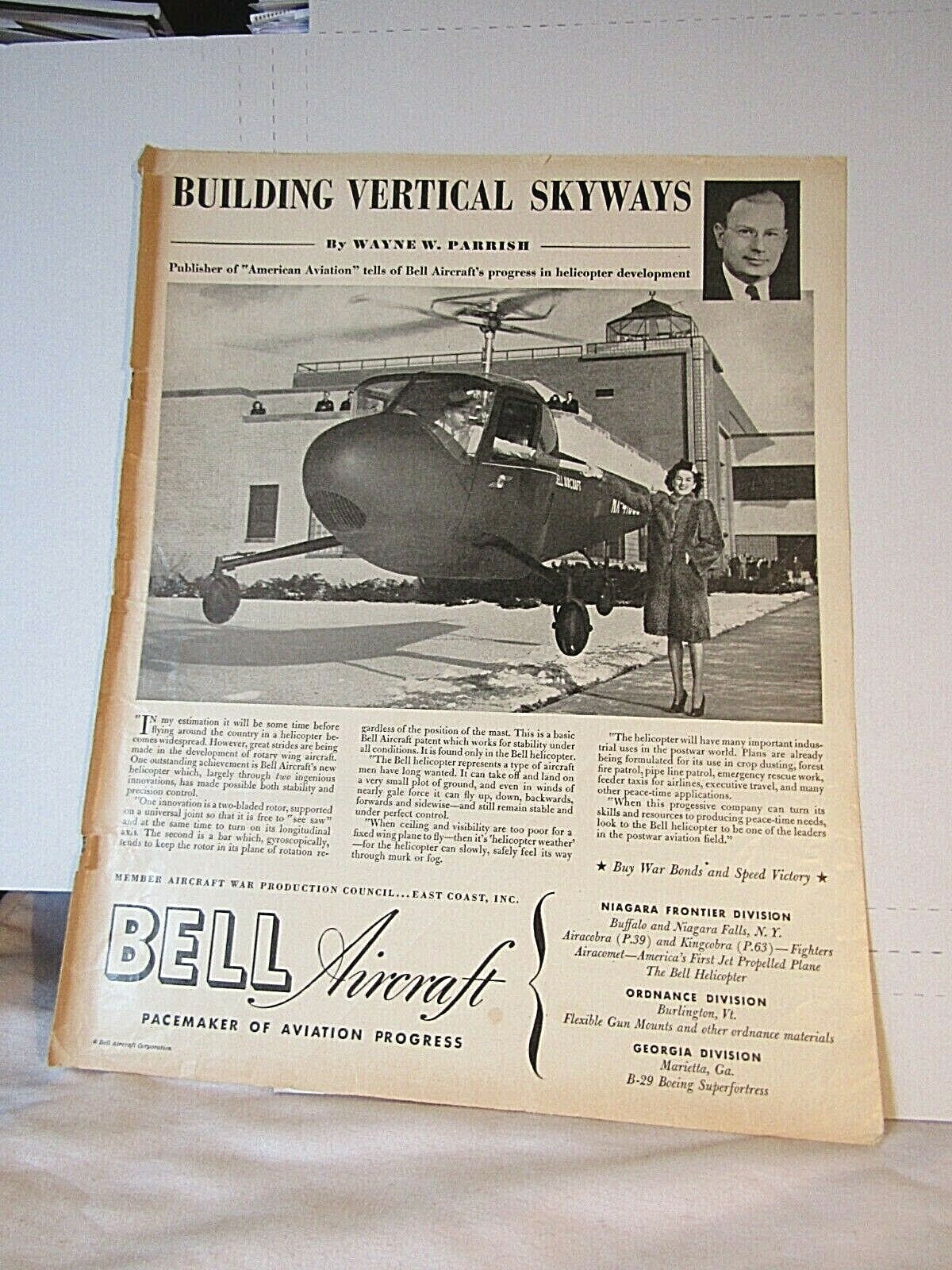 1945 BELL AIRCRAFT early Helicopter 13x10&quot; original print ad 