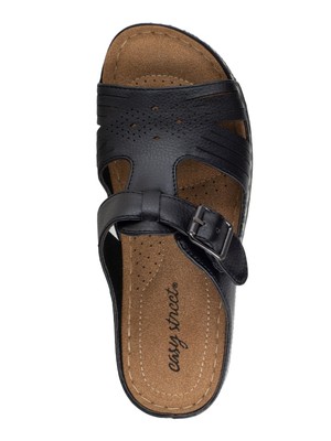 

EASY STREET Женские черные сандалии без шнуровки на танкетке с открытым носком и верхом Kimber 6,5 WW, Черный, KIMBR