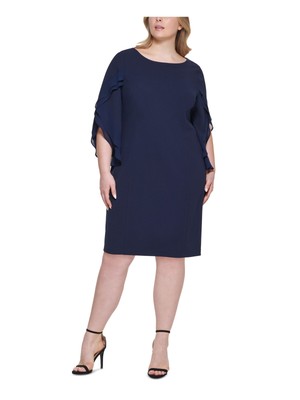 

DKNY Женское темно-синее многослойное шифоновое платье-футляр с рукавами до колена плюс, Navy