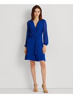 

LAUREN RALPH LAUREN Женское синее короткое платье на подкладке спереди с длинными рукавами, Синий