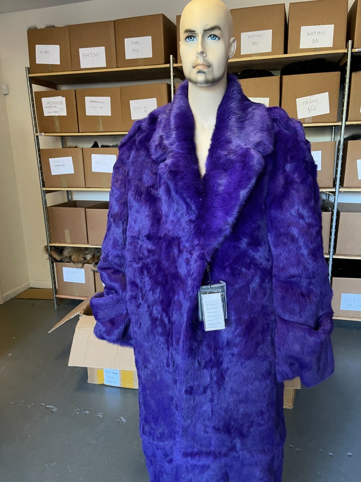 Pre-owned Winter Fur Ny Mens Genuine Rabbit 100% Genuine Fur Winter Coat Jacket Long Overcoat Purple