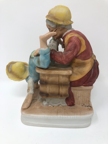 Vintage LEFTON Figurine Grandmother Sewing Mending Boys Pants 6.5