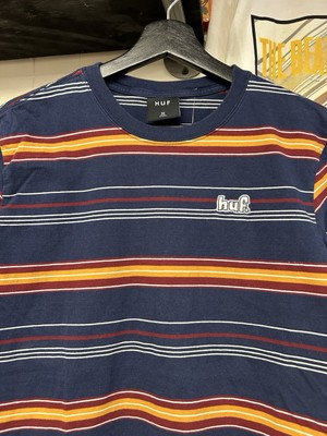 HUF Worldwide Striped Chest Embroidered Logo Tee Medium 20x27 Skateboarding Sk8