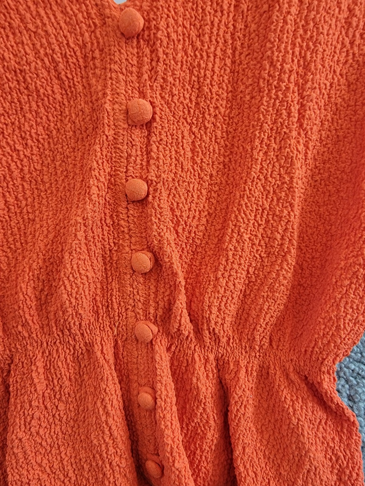 Sanctuary Textured Button-Front Peplum Top Women's XS Spicy Orange Elbow Sleeve - Picture 9 of 18