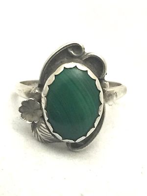 Vintage Sterling Silver Southwest Round  Malachite Ring Size 11.25