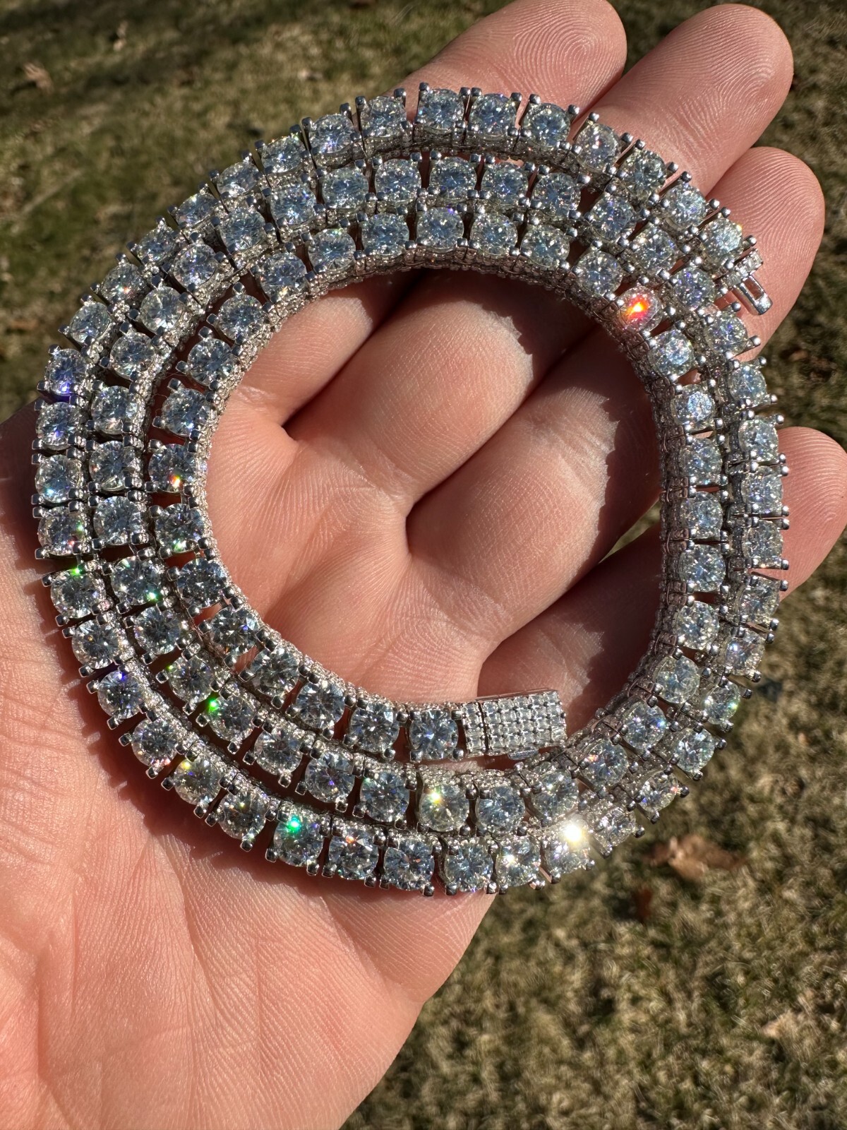 Pre-owned Harlembling 5mm Moissanite Tennis Chain Necklace Reinvented 925 Silver Stones On All Sides