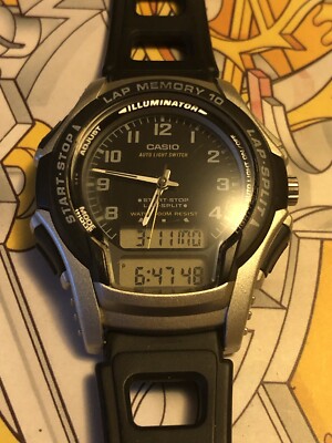 Vintage Casio Auto Light Switch Lap Memory 10 Illuminator Quartz Men Watch WS300