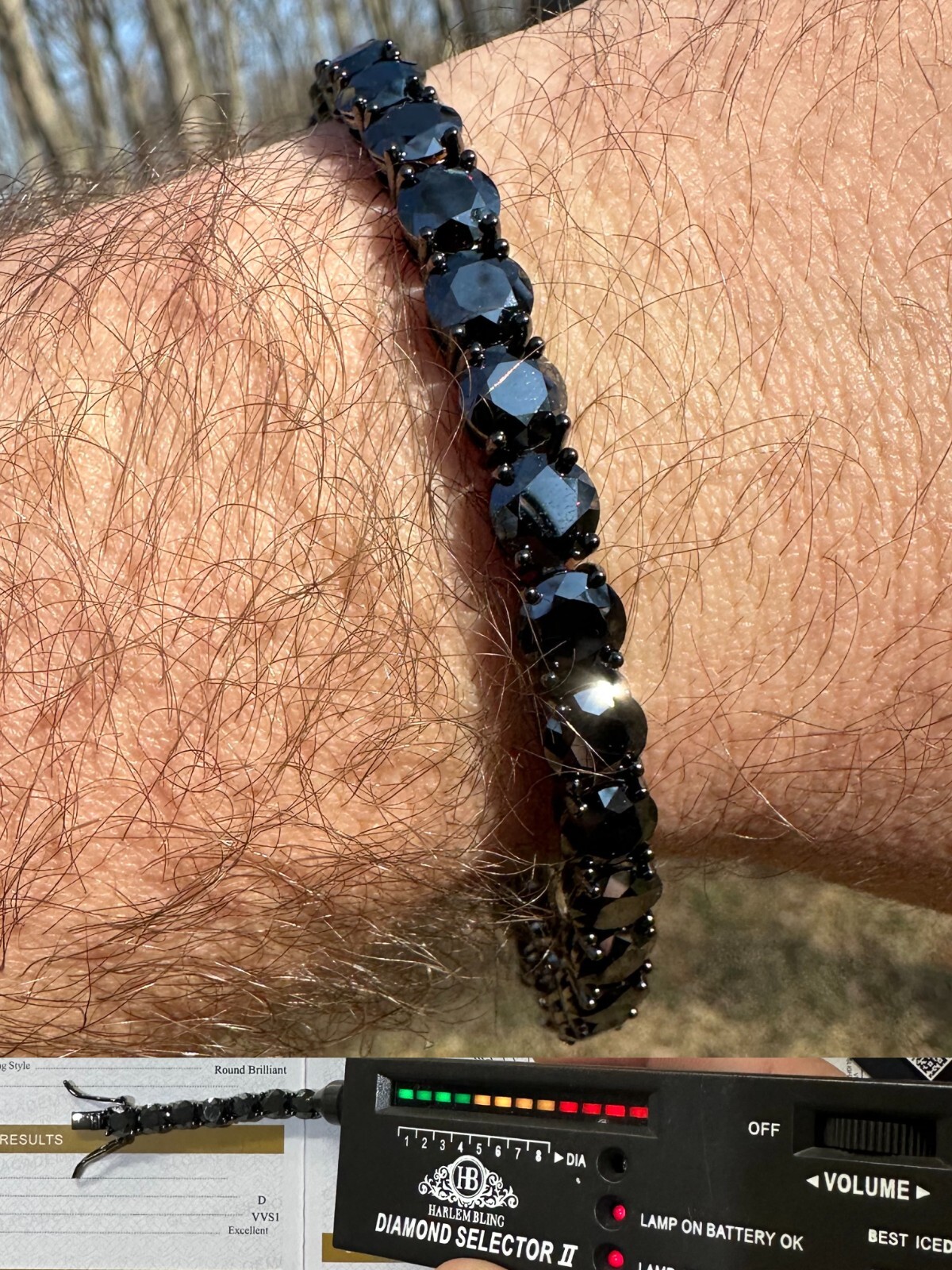 Pre-owned Silver Real Black Moissanite 7mm Tennis Bracelet Oxidized Black Rhodium Over 925