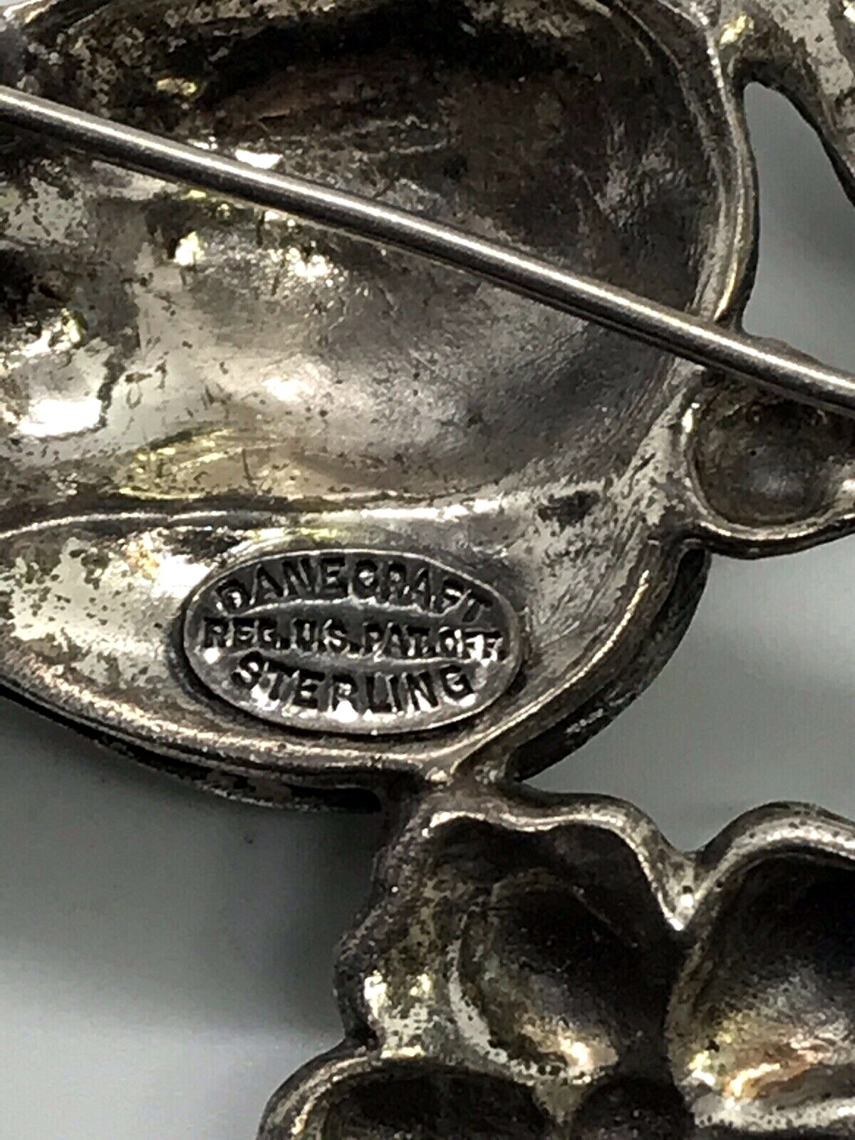 Large Vintage Danecraft Sterling Silver  Art Nouveau Tulip Brooch Pin