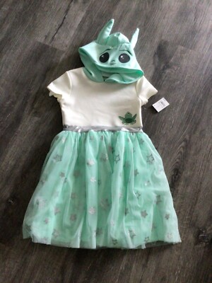 LITTLE GIRLS Sz Med (7/8) STAR WARS MAD ENGINE HOODED DRESS GROGU BABY YODA BNWT