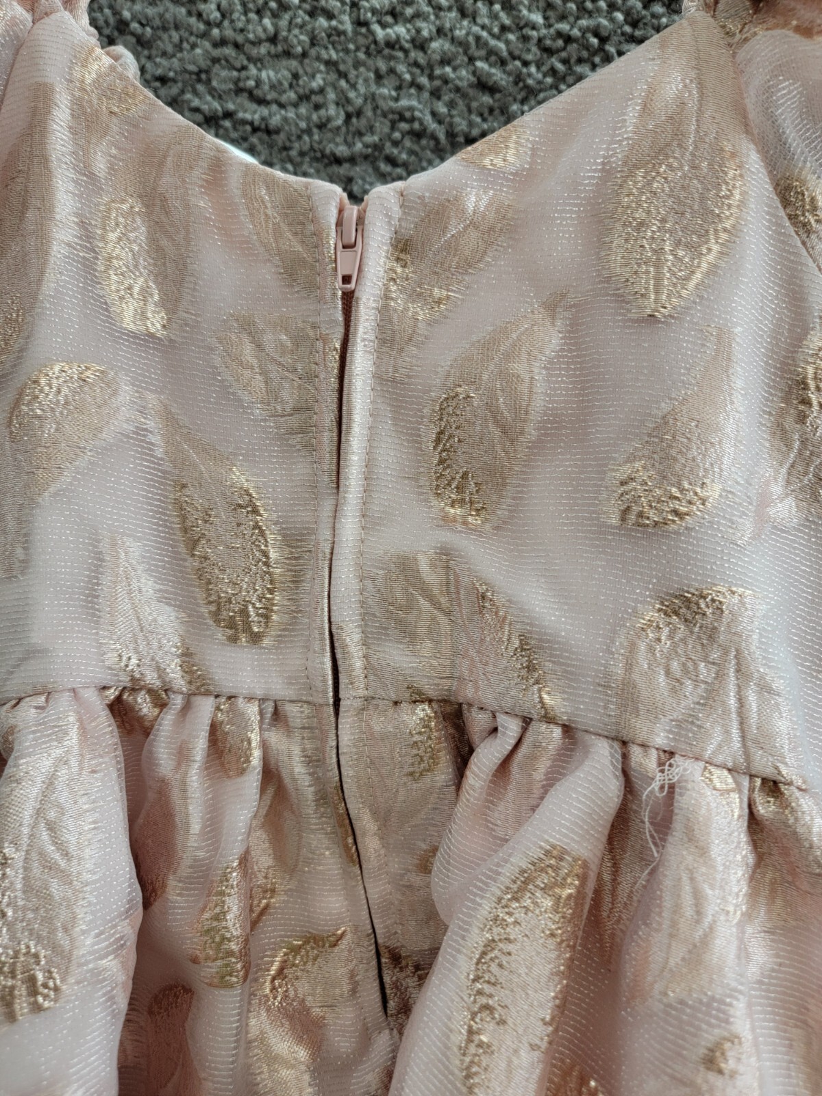 Rare Editions Puff-Sleeve Burnout Organza Dress Little Girls' 5 Blush Back Zip - Picture 14 of 16
